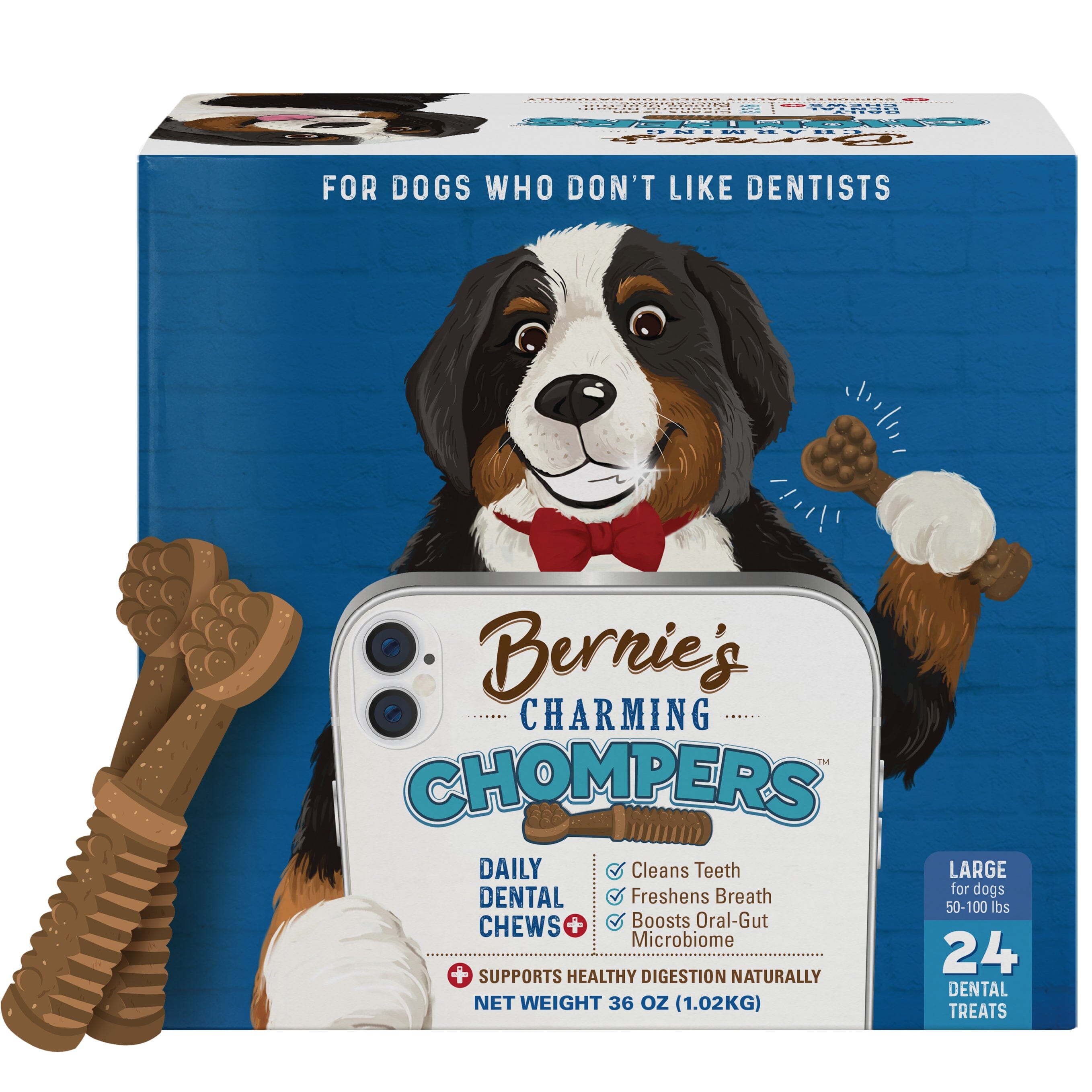 Bernie's Charming Chompers Digestive Supplement Bernie's Best Large Dogs (51-100 lb) 36 oz Box- 24 Count 
