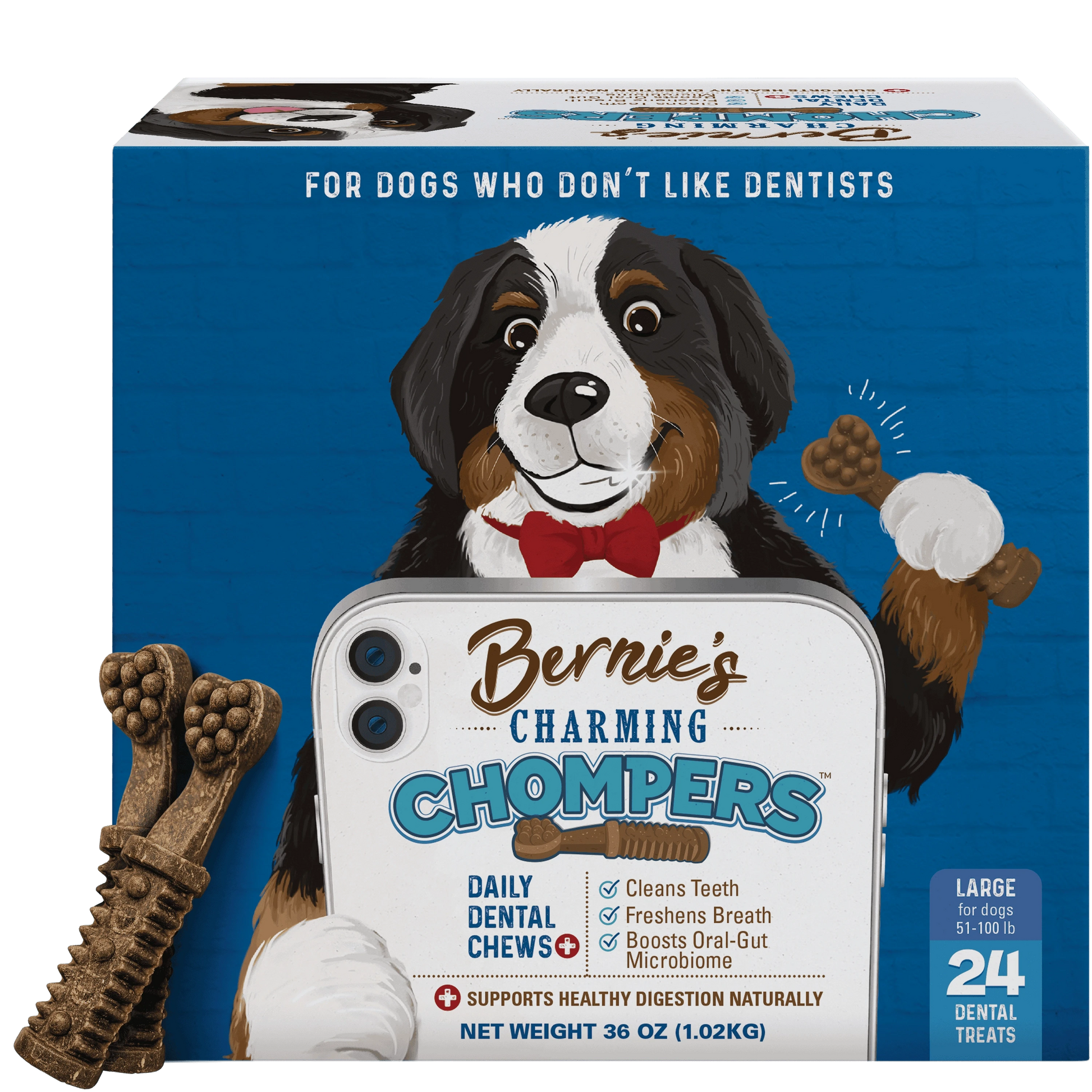 Front of Charming Chompers for large dogs 36 oz package.