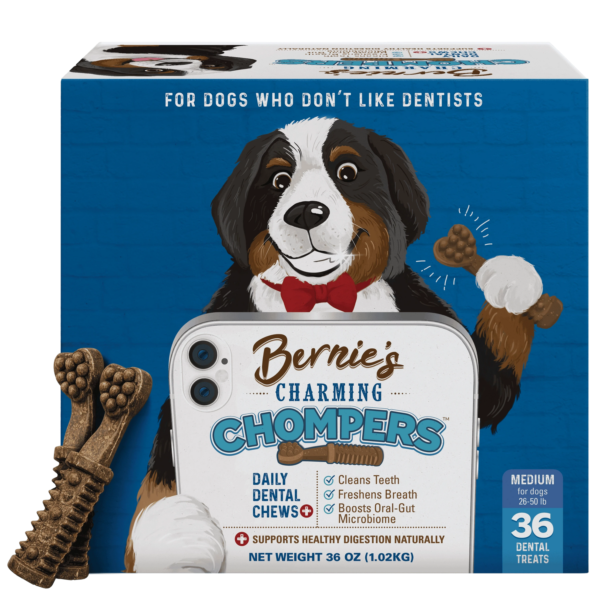Front of Charming Chompers for medium dogs 36 oz package.