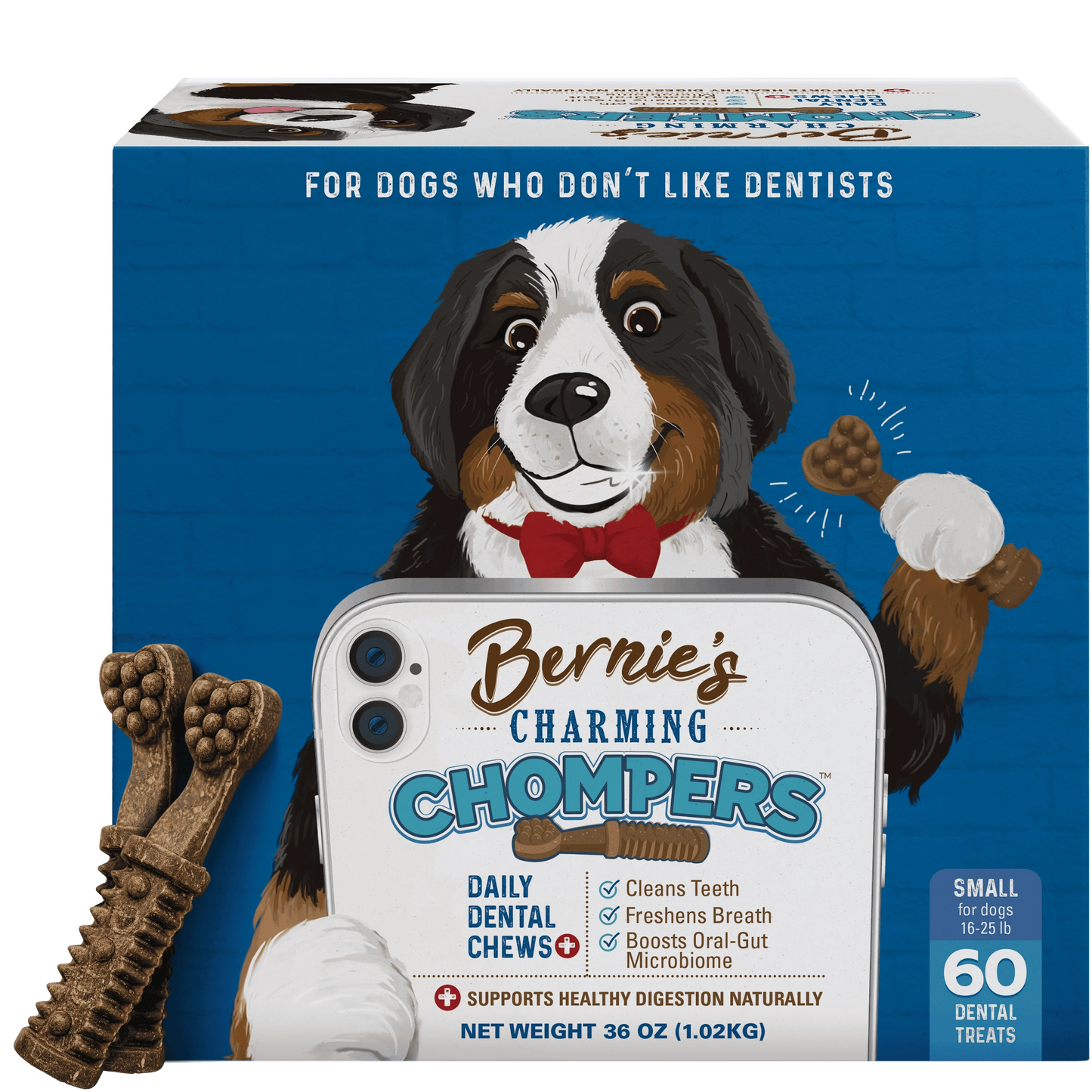 Front of Charming Chompers for small dogs 36 oz package.
