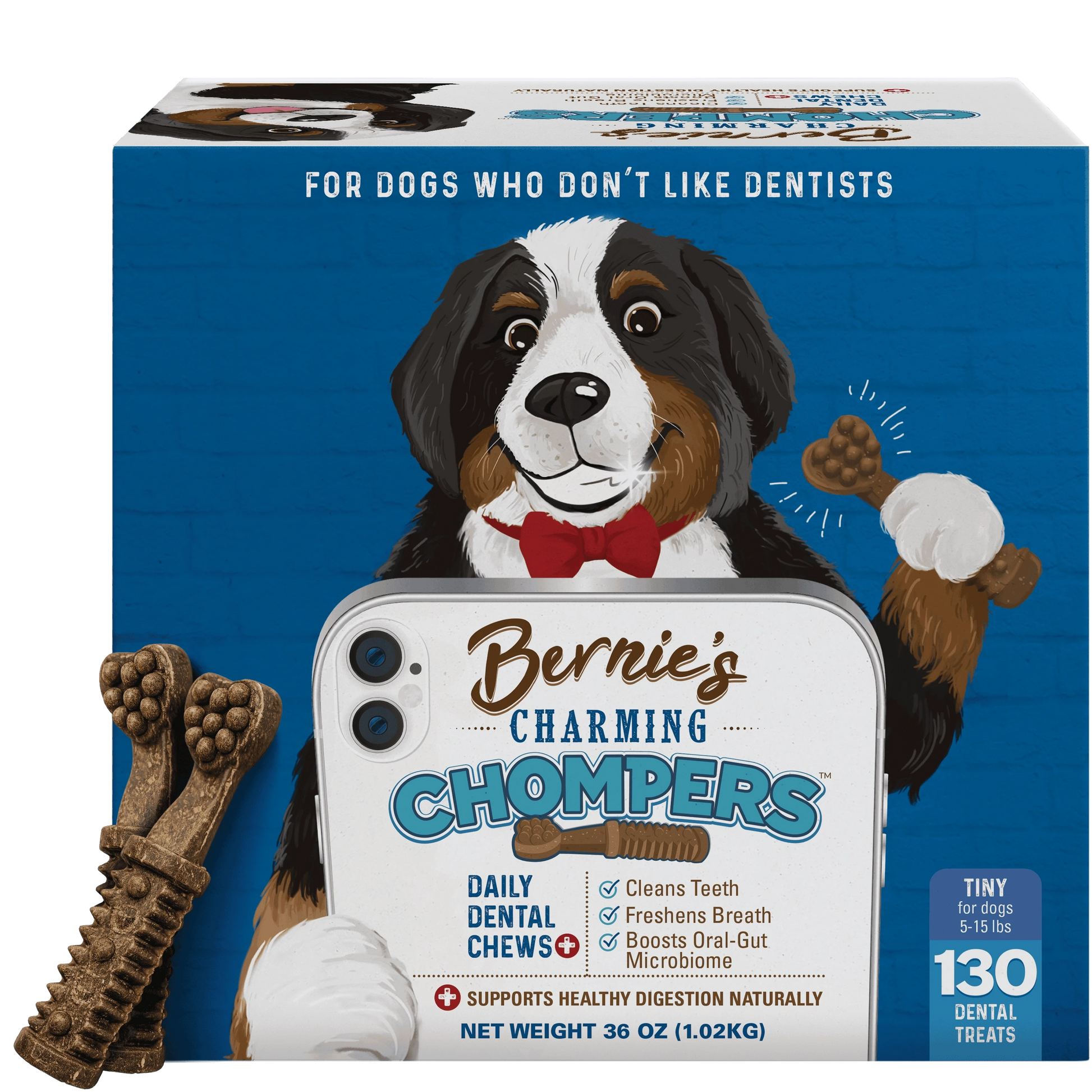 Front of Charming Chompers for tiny dogs 36 oz package.