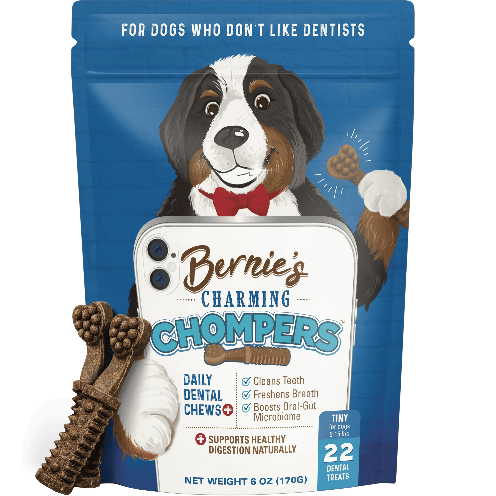 Front of Charming Chompers for tiny dogs 6 oz package.