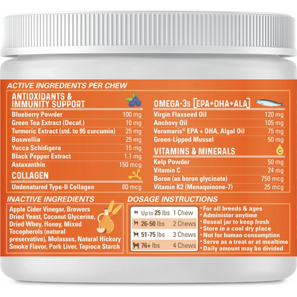 Rear label of Healthy Hips pork flavor 90 count.