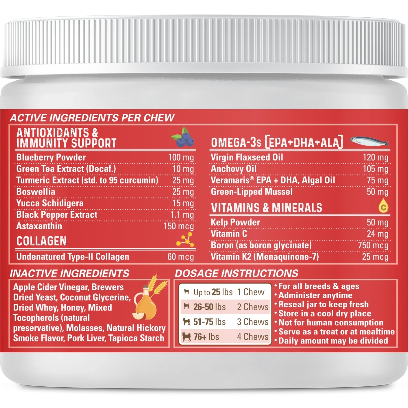 Rear label of Marvelous Mobility pork flavor 90 count.