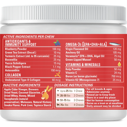 Rear label of Marvelous Mobility pork flavor 90 count.