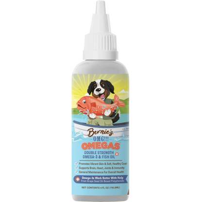 Front label of OMG Omega oils 4 oz.