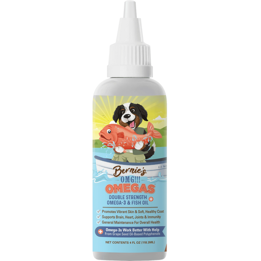 Front label of OMG Omega oils 4 oz.