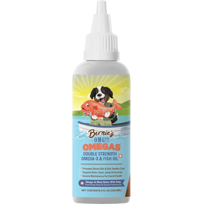 Front label of OMG Omega oils 8 oz.